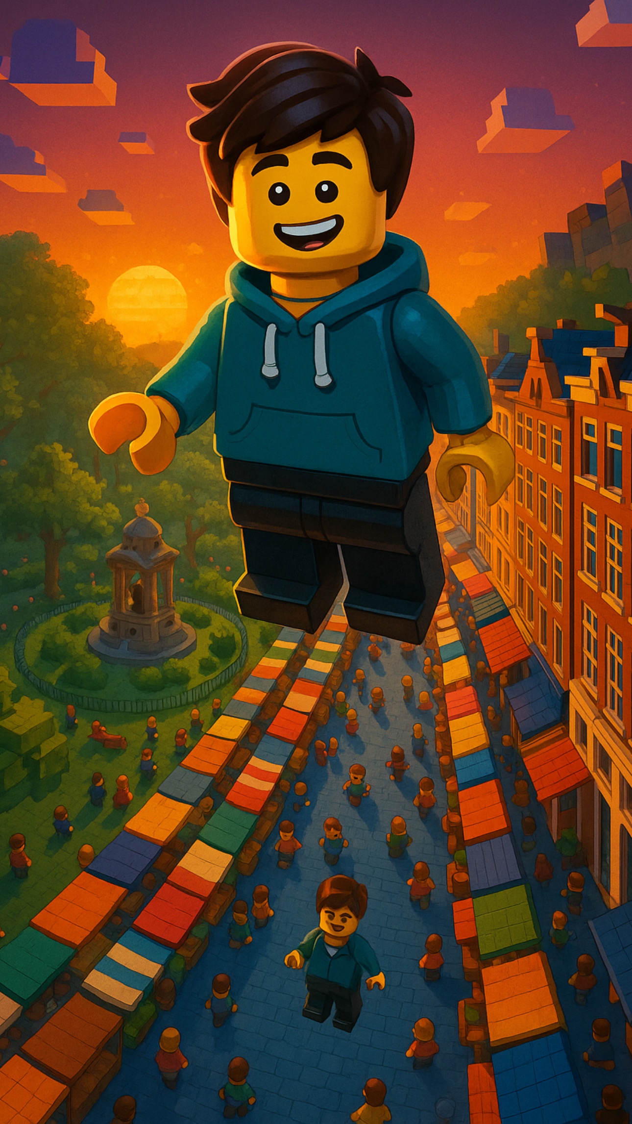 A figure overlooking a market